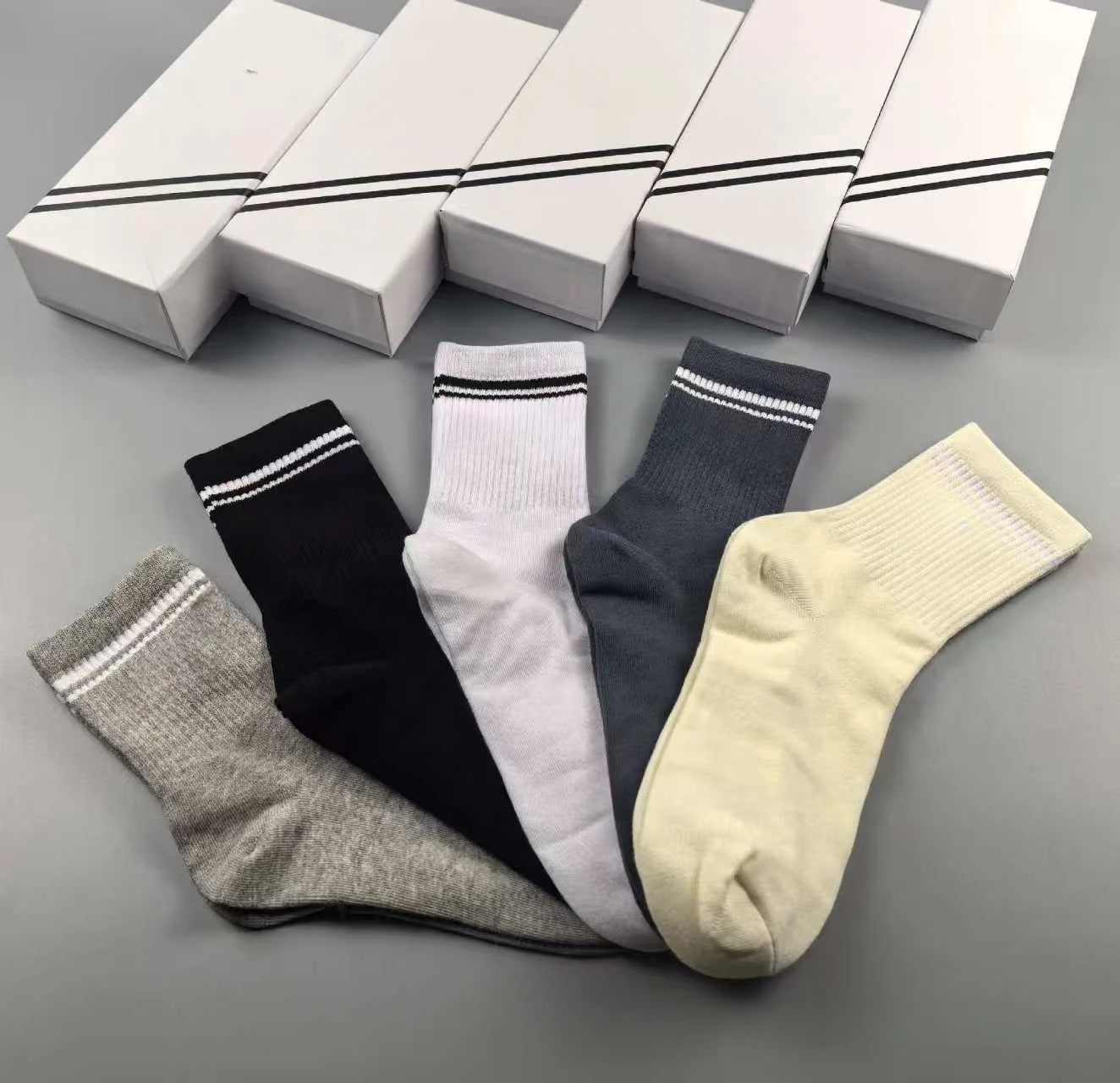 5 Pairs AL Yoga Socks Striped Couple Style Casual Cotton Socks Sport Running Wicking Sweat Breathable Soft Mid-tube Socks