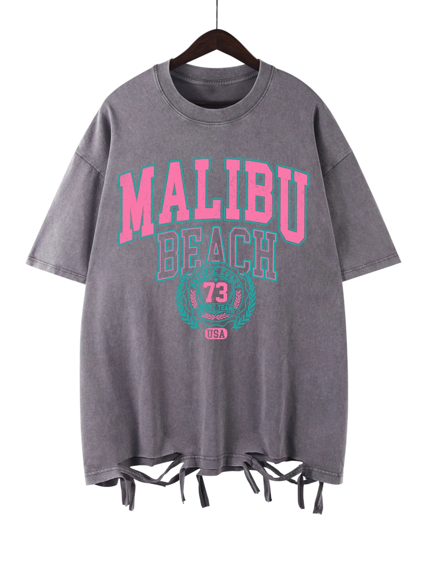 Malibu Beach Washed T-Shirt Women Letter Printing Cotton T Shirt Comfortable Crewneck Tops Casual Oversized Tees Female Clothes