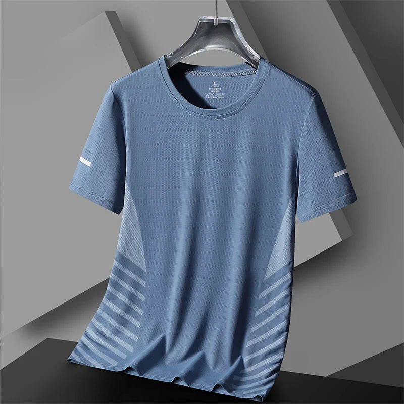 Running T-shirt Men Summer Ice Silk Thin Top Reflective Printing Quick Dry Short Sleeve Breathable Fitness Sports T-shirt 5XL