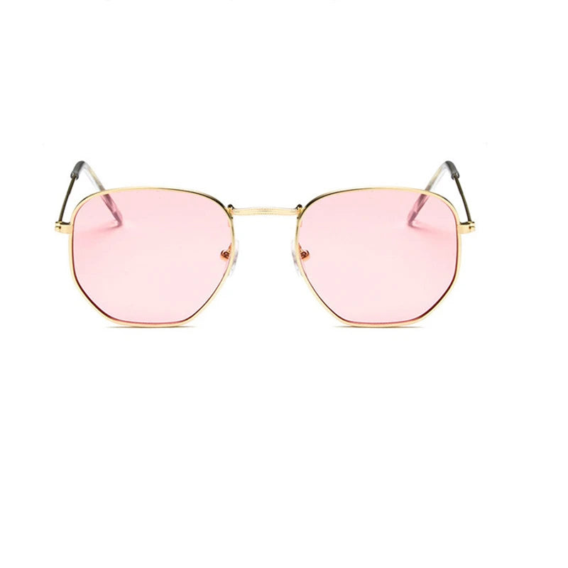 Hexagon Sunglasses Men Brand Designer Small Square Sunglases Metal Frame Driving Fishing Glasses Lentes De Sol Hombre UV400