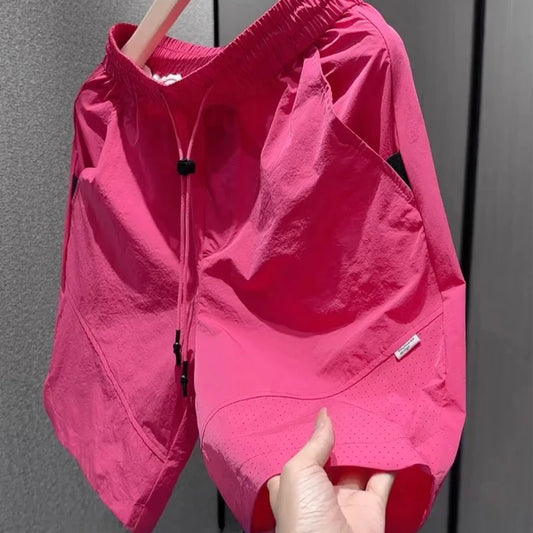 Summer New Men Workwear Shorts Trend Korean Solid Casual Loose Pockets Knee Length Pants Versatile Quick-drying Black Trousers