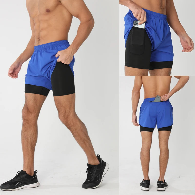 Men's Running Shorts Quick-drying Fitness Black Double Layer Shorts Men New Sport Workout Training Bodybuilding Short Pants