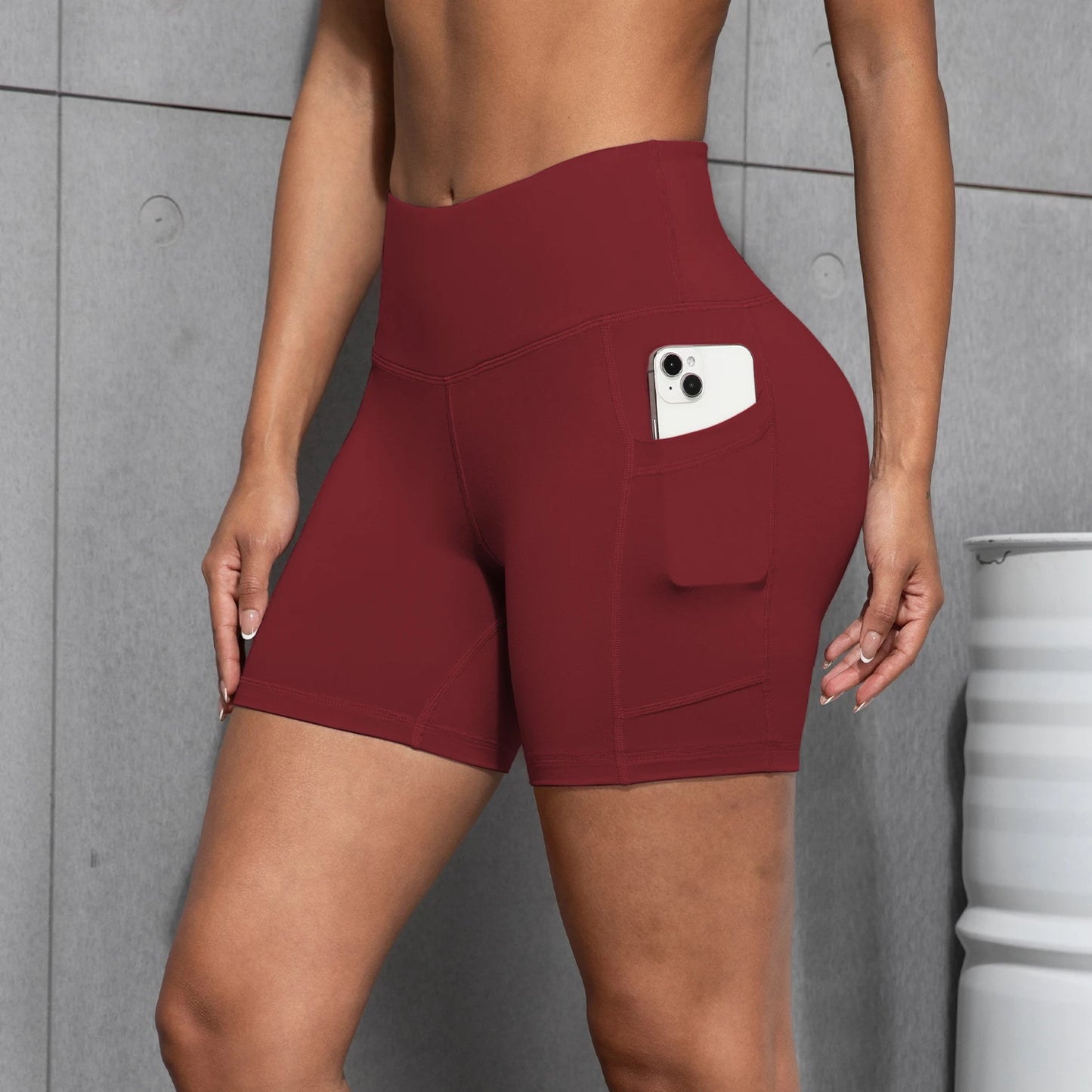 Women Sports Short With PocketedYoga Legging Shorts Squat Proof High Waist Fitness Tight Shorts Quick Drying Cycling Workout Gym