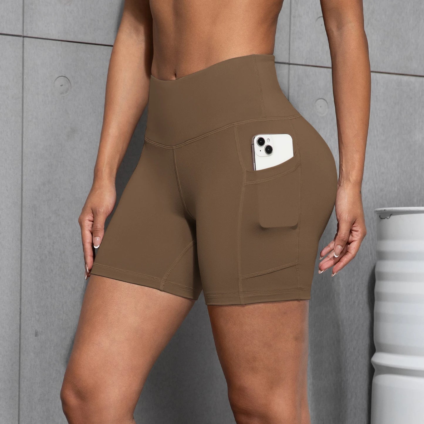 Women Sports Short With PocketedYoga Legging Shorts Squat Proof High Waist Fitness Tight Shorts Quick Drying Cycling Workout Gym