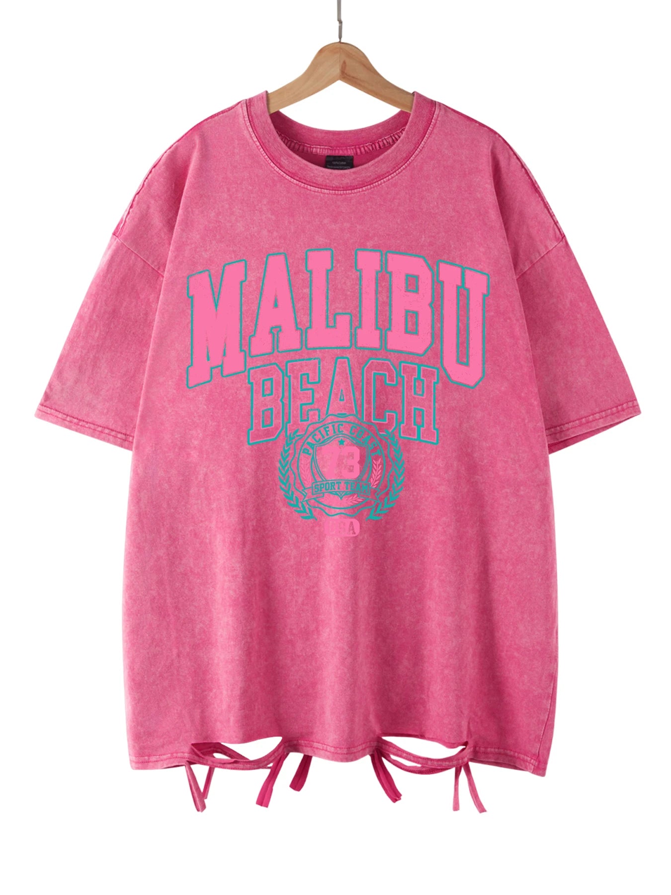 Malibu Beach Washed T-Shirt Women Letter Printing Cotton T Shirt Comfortable Crewneck Tops Casual Oversized Tees Female Clothes