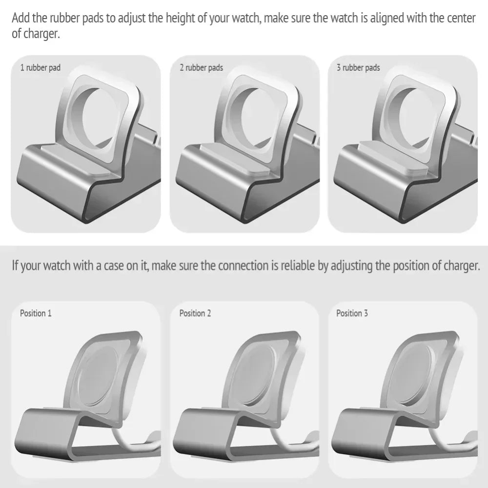 Aluminum Charger Stand for Apple Watch Dock Station Charging Holder for iWatch Ultra 1 2/10/9/SE/8/7/6/5/4/3/2/1 Silicon Bracket