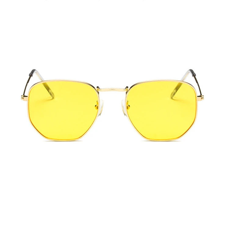 Hexagon Sunglasses Men Brand Designer Small Square Sunglases Metal Frame Driving Fishing Glasses Lentes De Sol Hombre UV400