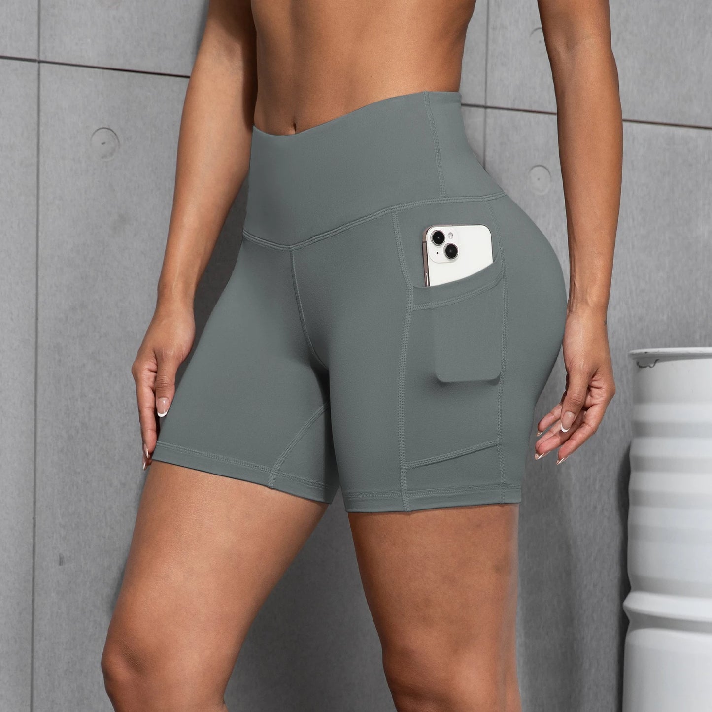 Women Sports Short With PocketedYoga Legging Shorts Squat Proof High Waist Fitness Tight Shorts Quick Drying Cycling Workout Gym