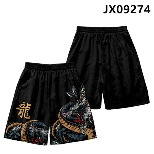 New men's summer shorts loose and luxurious shorts 3D printed casual chinese dragon print Harajuku ancient style shorts