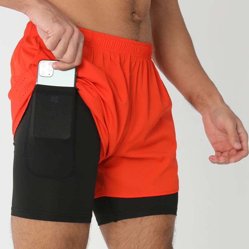Men's Running Shorts Quick-drying Fitness Black Double Layer Shorts Men New Sport Workout Training Bodybuilding Short Pants