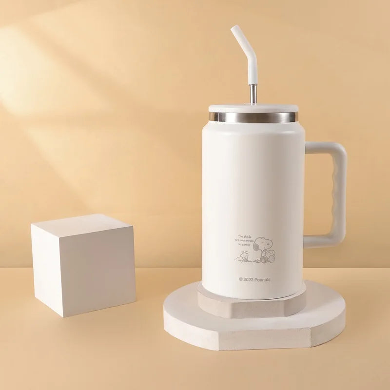 1500ml Snoopy Thermos Bottle Large Capacity Vacuum Flasks Travel 304 Stainless Steel Vacuum Insulated Cup with Handle and Straw