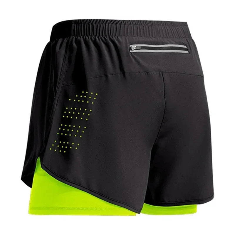 Men's Running Shorts Quick-drying Fitness Black Double Layer Shorts Men New Sport Workout Training Bodybuilding Short Pants