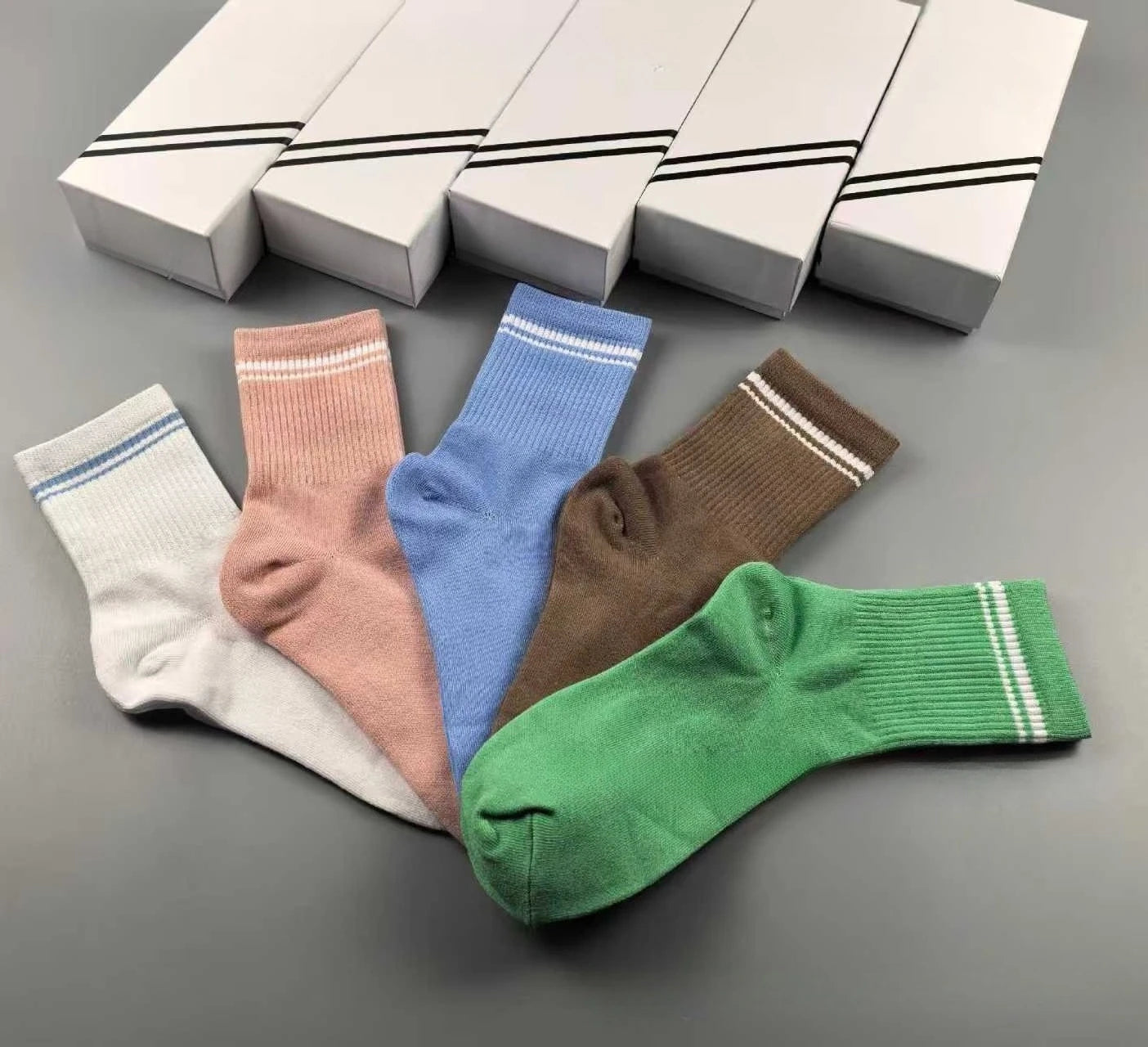 5 Pairs AL Yoga Socks Striped Couple Style Casual Cotton Socks Sport Running Wicking Sweat Breathable Soft Mid-tube Socks