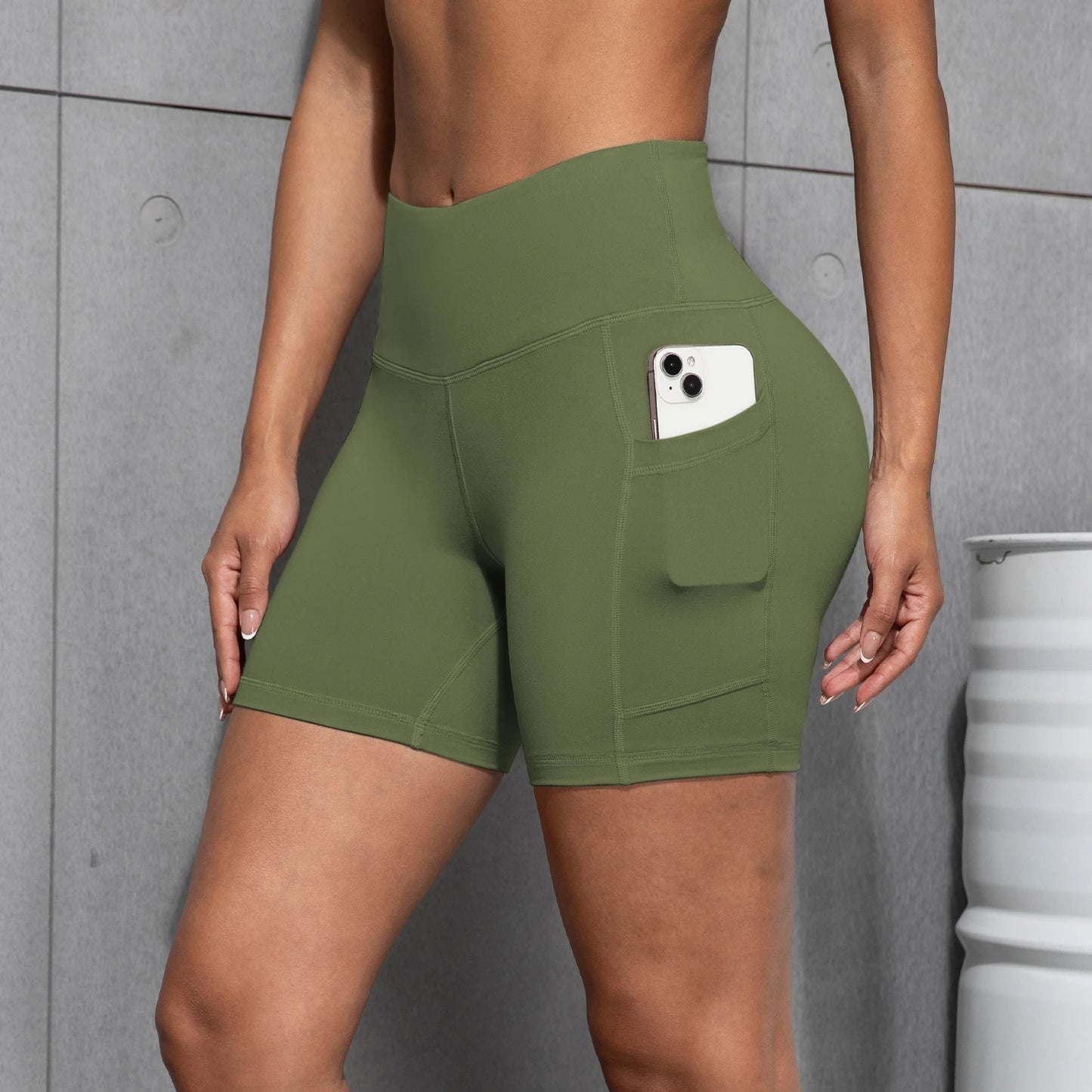 Women Sports Short With PocketedYoga Legging Shorts Squat Proof High Waist Fitness Tight Shorts Quick Drying Cycling Workout Gym