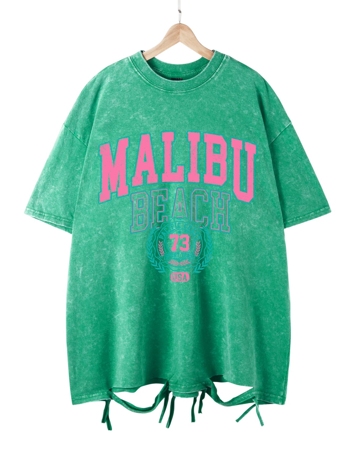 Malibu Beach Washed T-Shirt Women Letter Printing Cotton T Shirt Comfortable Crewneck Tops Casual Oversized Tees Female Clothes