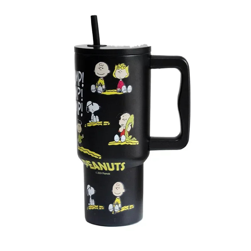 1200ml Snoopy Vacuum Flasks Cartoon Thermos Bottle Sports 304 Stainless Steel Water Bottle with Straw Handle Travel Car Ice Cup