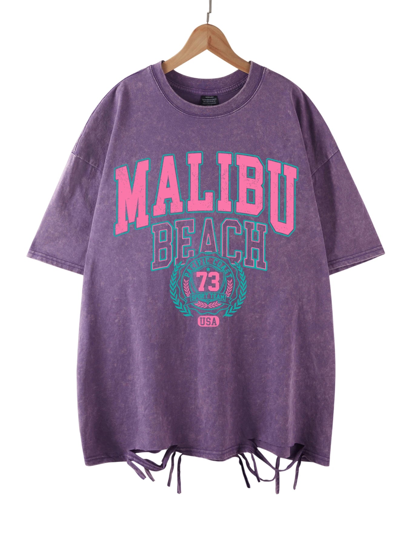 Malibu Beach Washed T-Shirt Women Letter Printing Cotton T Shirt Comfortable Crewneck Tops Casual Oversized Tees Female Clothes