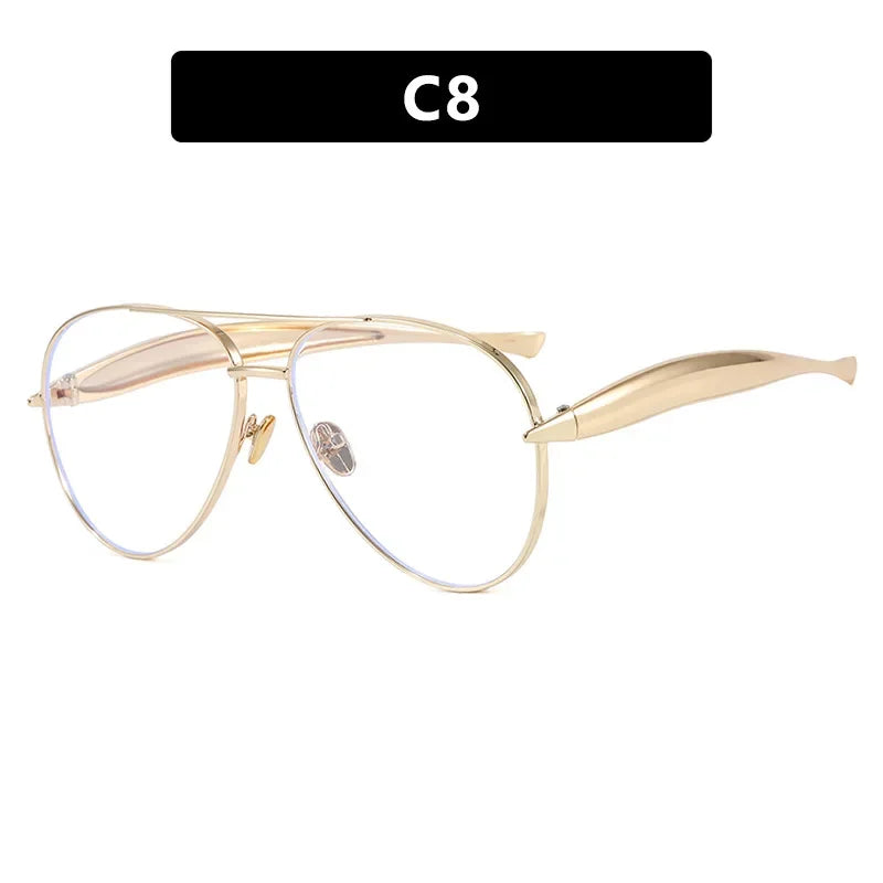 Vintage Metal Round Sunglasses Thick Frame Fashion Designer Style Eyeglasses Casual UV400 Protection Spectacles Women Glasses