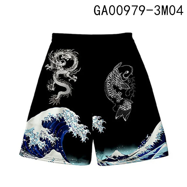 New men's summer shorts loose and luxurious shorts 3D printed casual chinese dragon print Harajuku ancient style shorts