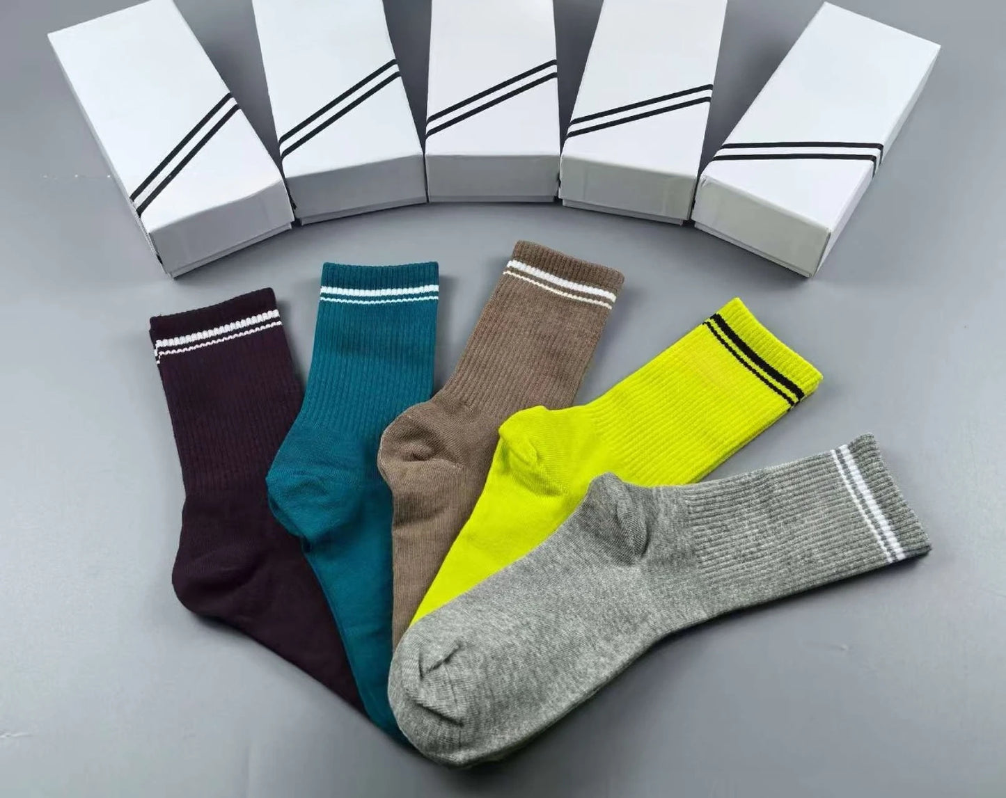 5 Pairs AL Yoga Socks Striped Couple Style Casual Cotton Socks Sport Running Wicking Sweat Breathable Soft Mid-tube Socks