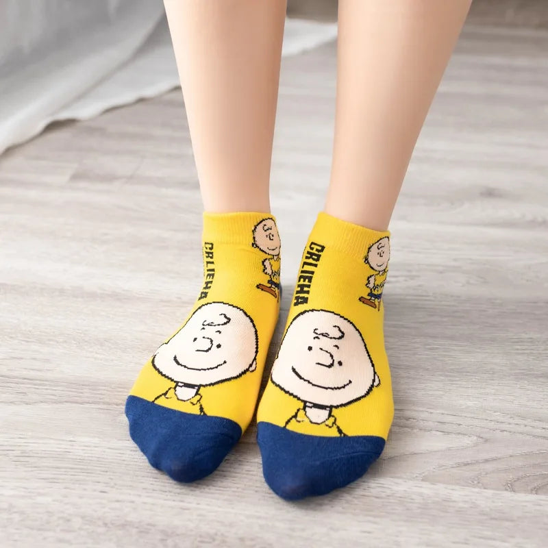 5 Pairs Snoopy Socks Cartoon Cotton Short Socks Breathable Sport Invisible Running Sock Summer Comfortable Casual Ankle Socks