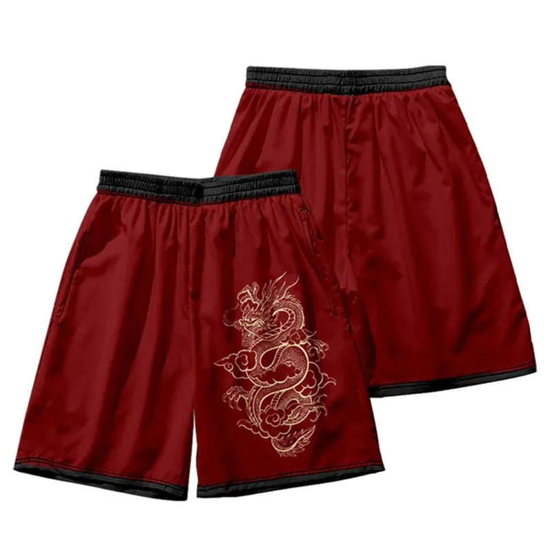 New men's summer shorts loose and luxurious shorts 3D printed casual chinese dragon print Harajuku ancient style shorts