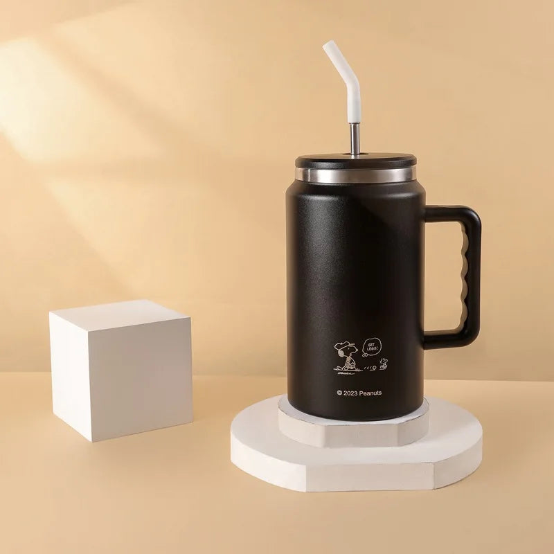 1500ml Snoopy Thermos Bottle Large Capacity Vacuum Flasks Travel 304 Stainless Steel Vacuum Insulated Cup with Handle and Straw