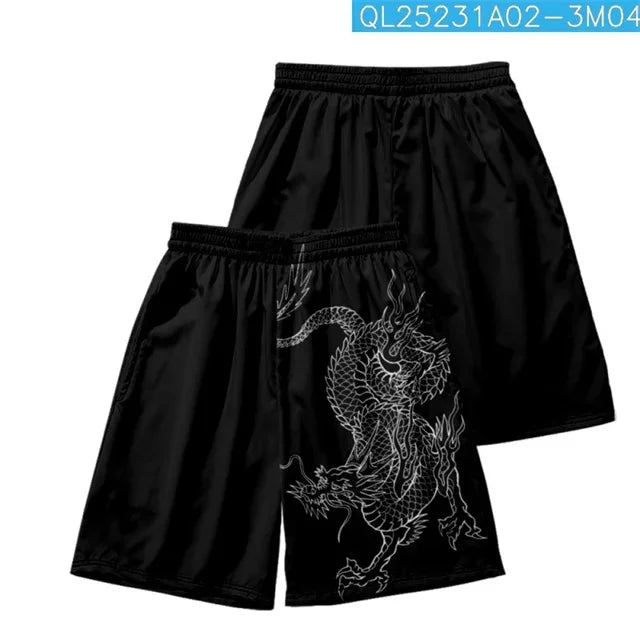 New men's summer shorts loose and luxurious shorts 3D printed casual chinese dragon print Harajuku ancient style shorts
