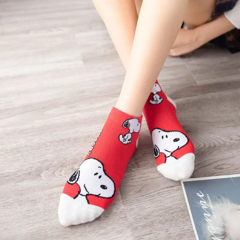 5 Pairs Snoopy Socks Cartoon Cotton Short Socks Breathable Sport Invisible Running Sock Summer Comfortable Casual Ankle Socks