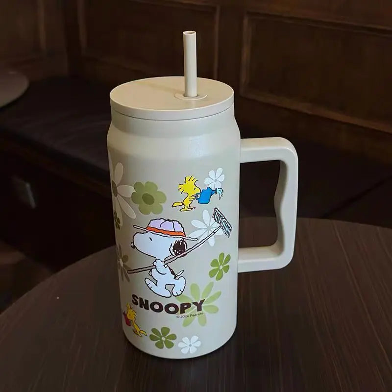 1500ml Snoopy Thermos Bottle Large Capacity Vacuum Flasks Travel 304 Stainless Steel Vacuum Insulated Cup with Handle and Straw