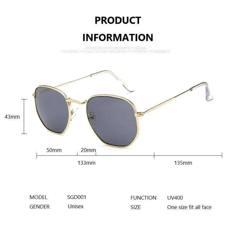 Hexagon Sunglasses Men Brand Designer Small Square Sunglases Metal Frame Driving Fishing Glasses Lentes De Sol Hombre UV400