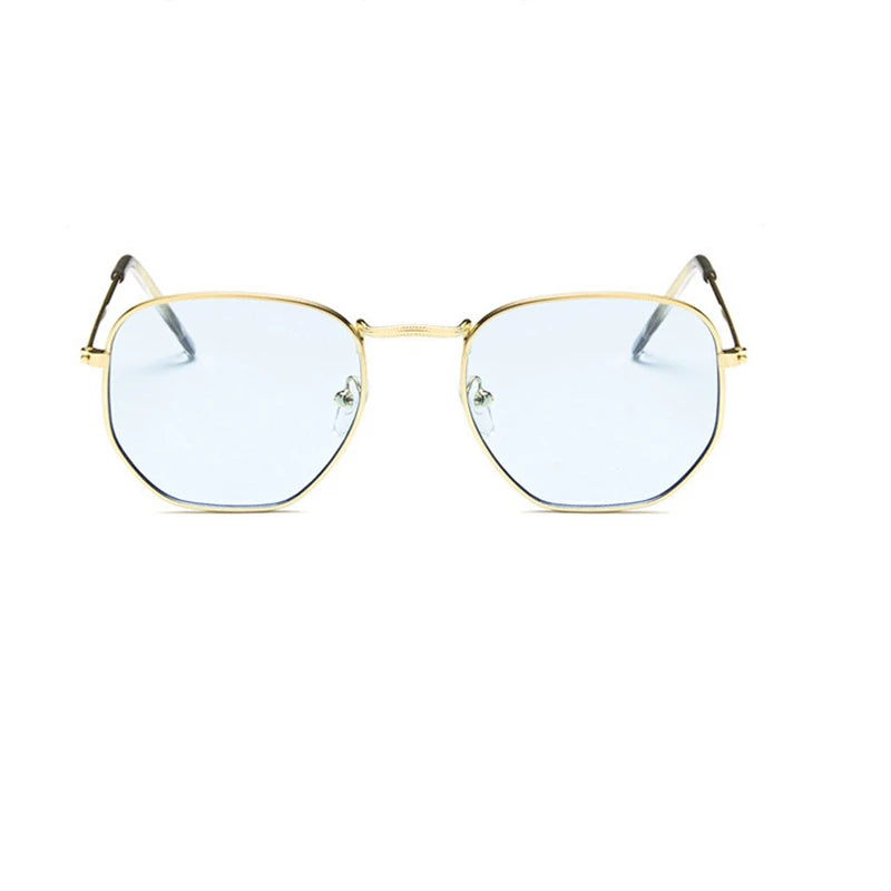 Hexagon Sunglasses Men Brand Designer Small Square Sunglases Metal Frame Driving Fishing Glasses Lentes De Sol Hombre UV400
