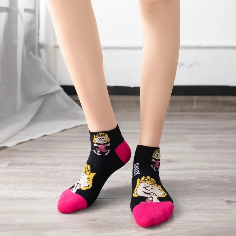 5 Pairs Snoopy Socks Cartoon Cotton Short Socks Breathable Sport Invisible Running Sock Summer Comfortable Casual Ankle Socks