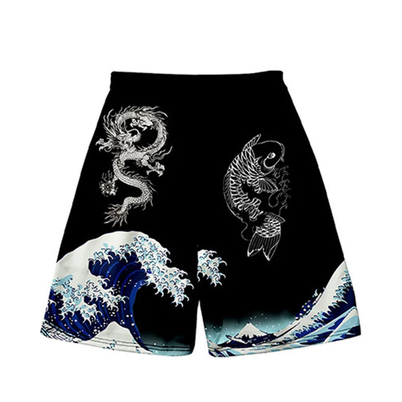New men's summer shorts loose and luxurious shorts 3D printed casual chinese dragon print Harajuku ancient style shorts