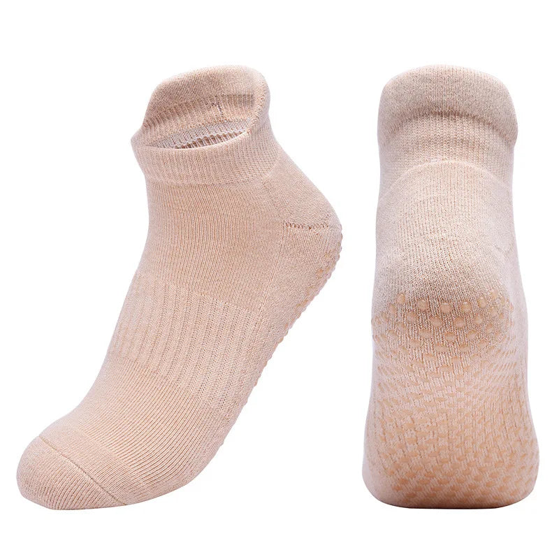 Women Yoga Socks Fitness Pilates Barre Gym Sports Dance Anti Slip Grip Silicone Towel Bottom Breathable Cotton Socks