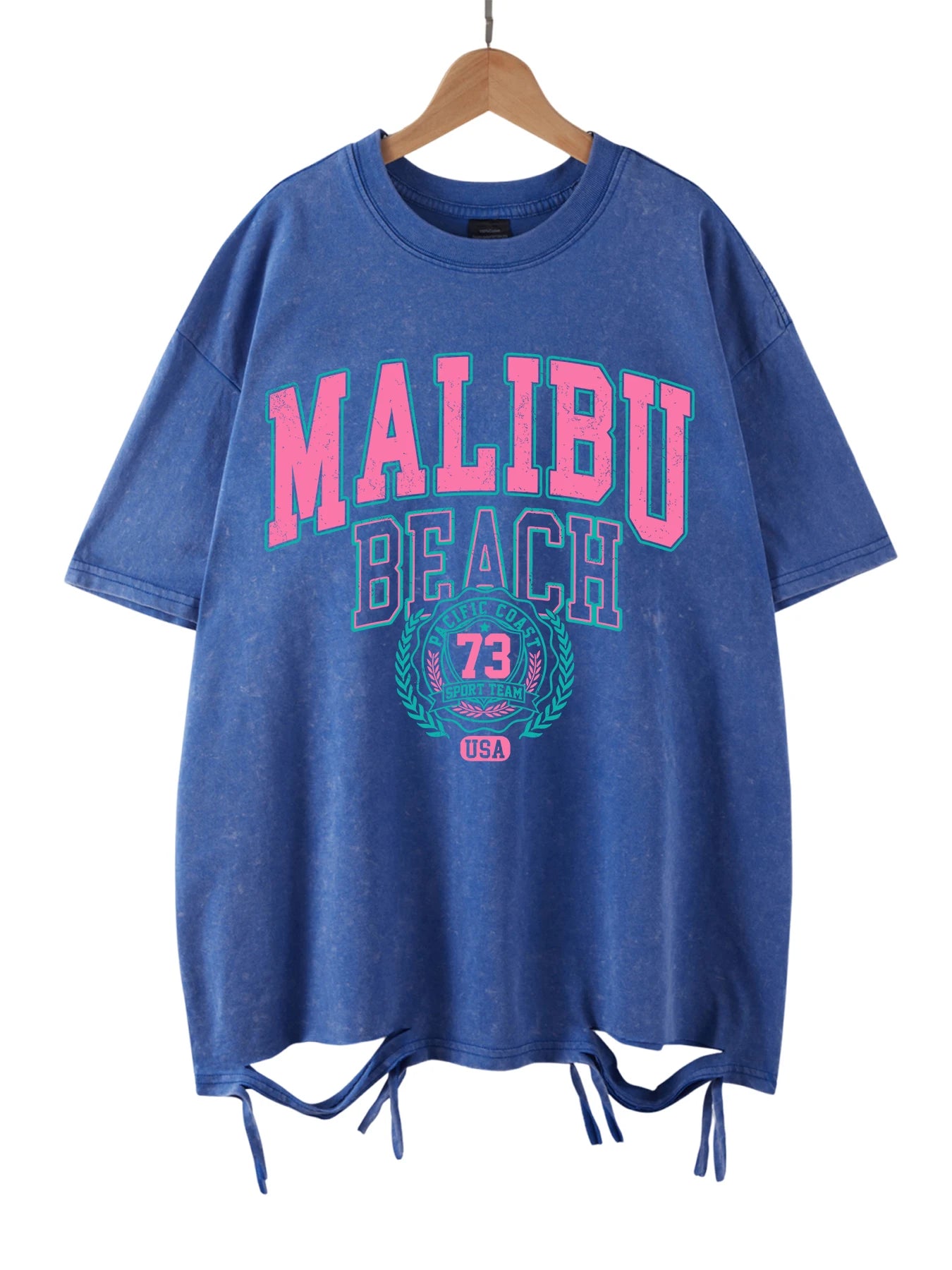 Malibu Beach Washed T-Shirt Women Letter Printing Cotton T Shirt Comfortable Crewneck Tops Casual Oversized Tees Female Clothes