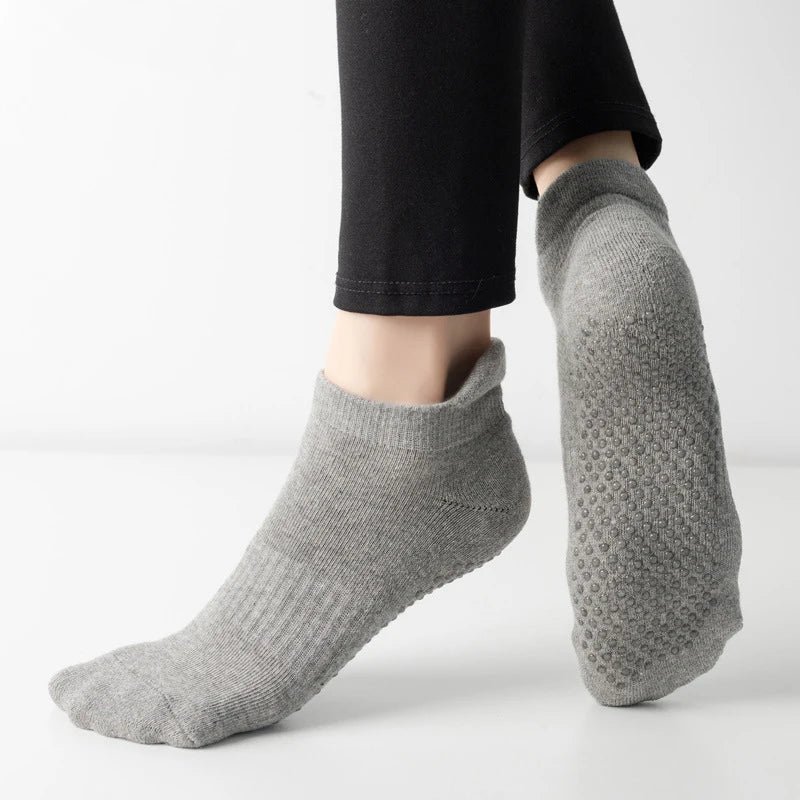 Women Yoga Socks Fitness Pilates Barre Gym Sports Dance Anti Slip Grip Silicone Towel Bottom Breathable Cotton Socks