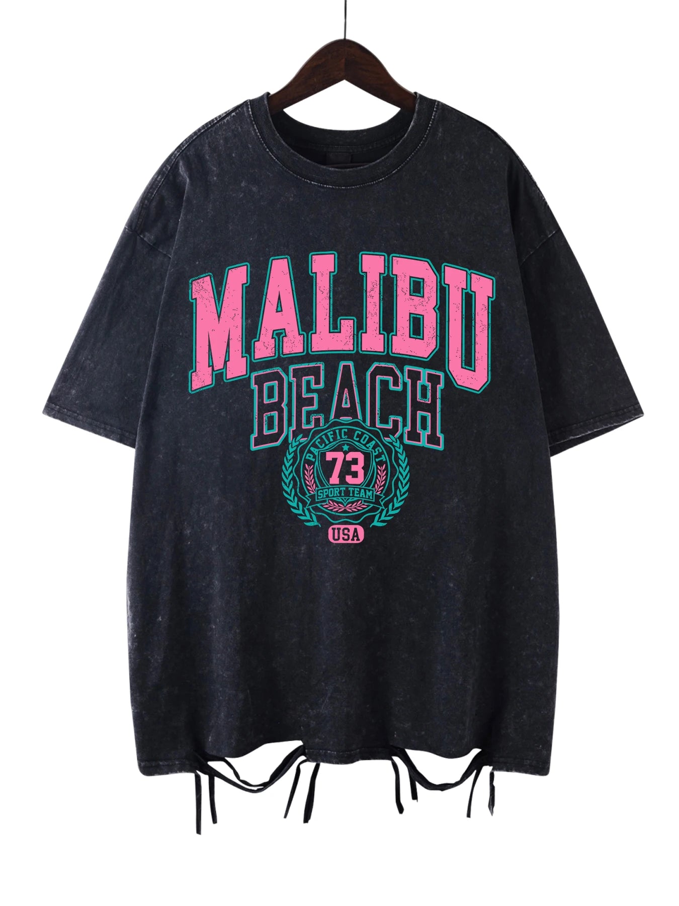 Malibu Beach Washed T-Shirt Women Letter Printing Cotton T Shirt Comfortable Crewneck Tops Casual Oversized Tees Female Clothes