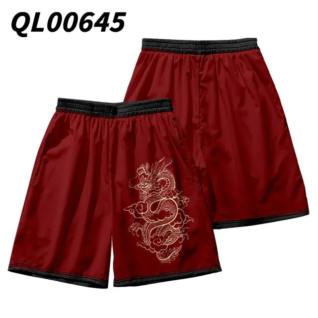 New men's summer shorts loose and luxurious shorts 3D printed casual chinese dragon print Harajuku ancient style shorts